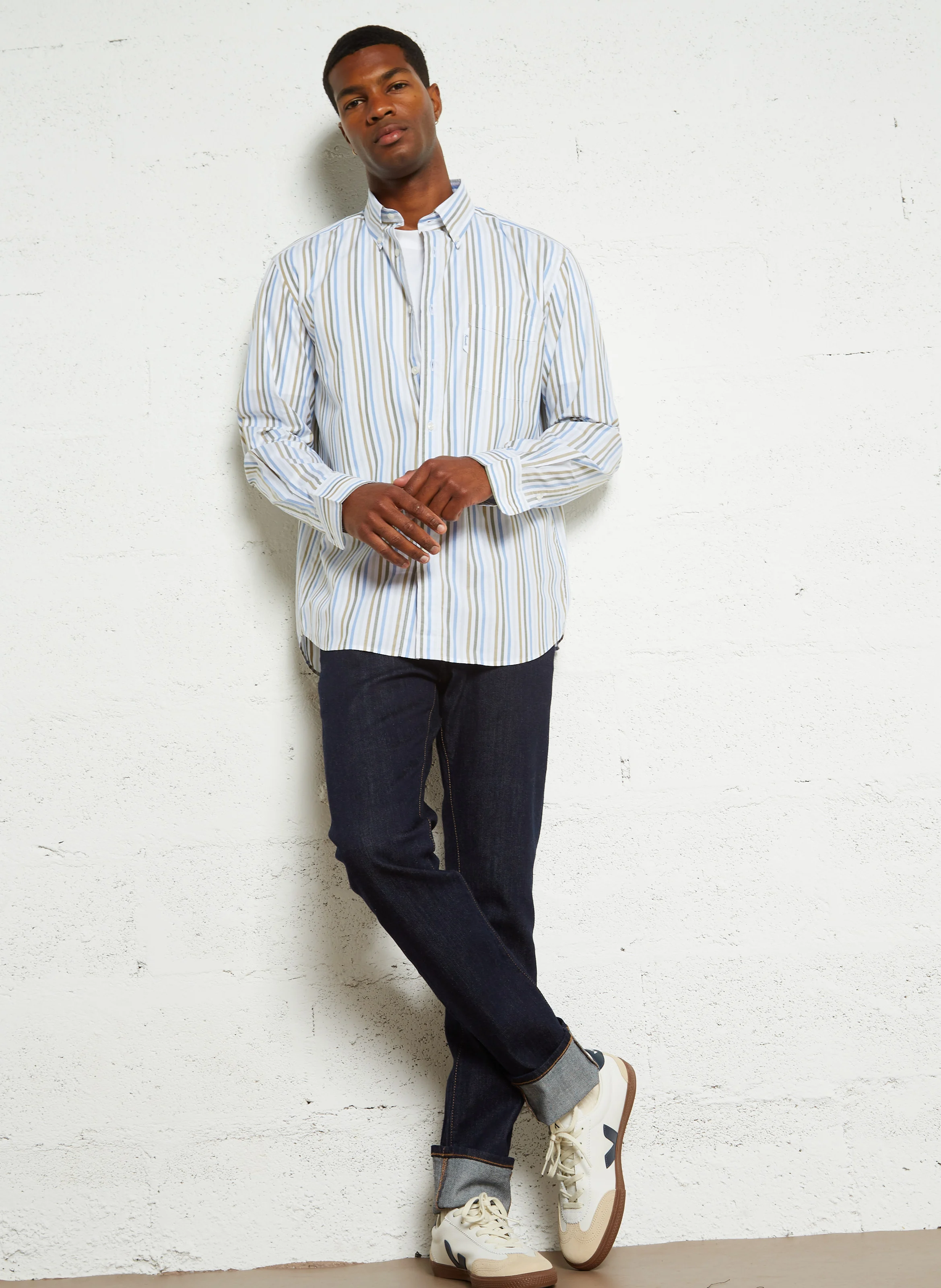 Chemise col classique en coton | Multicolore