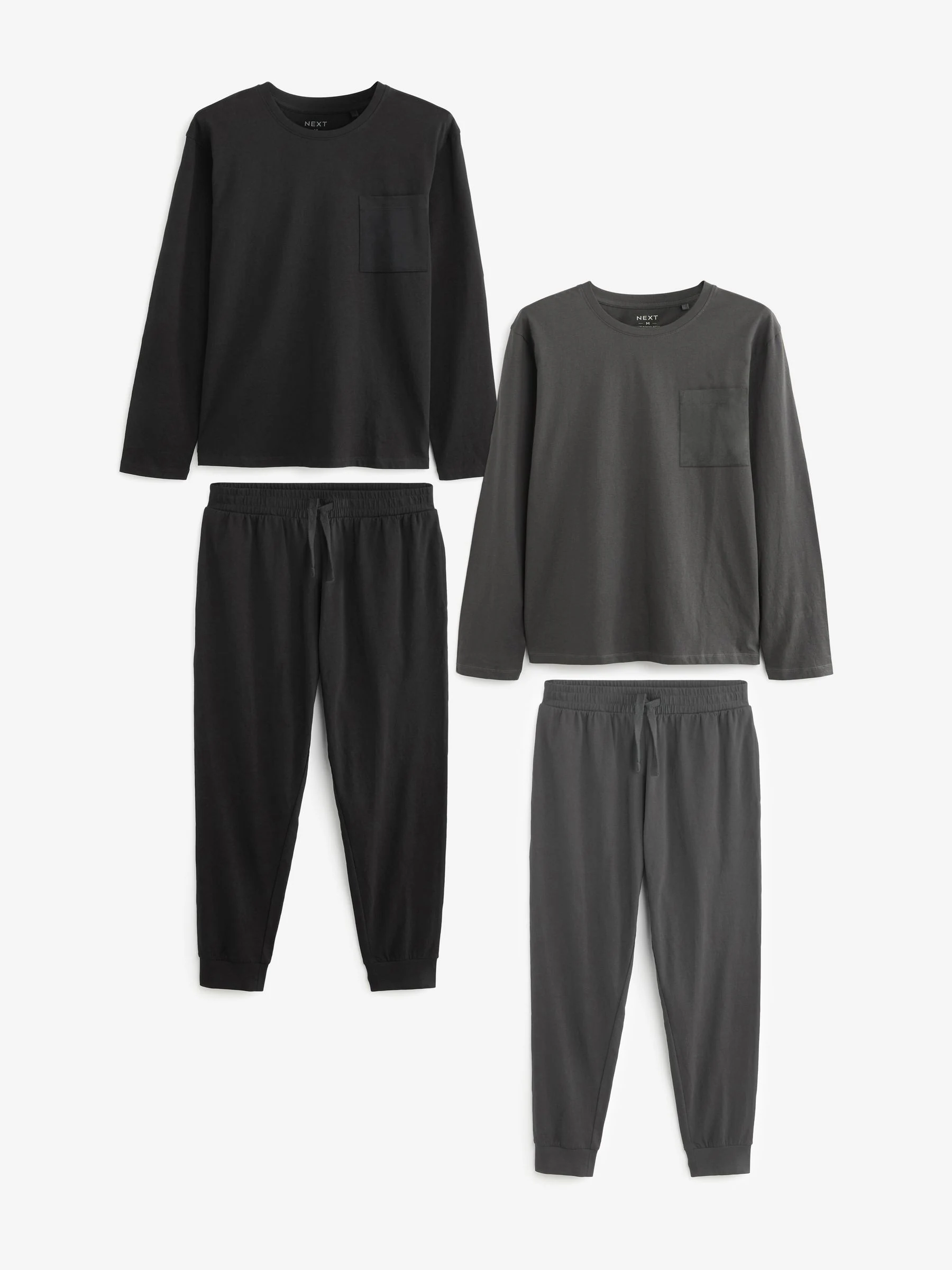 Zwart/grijs - Pyjama's met lange mouwen en boorden van 100% katoen 2 stuks