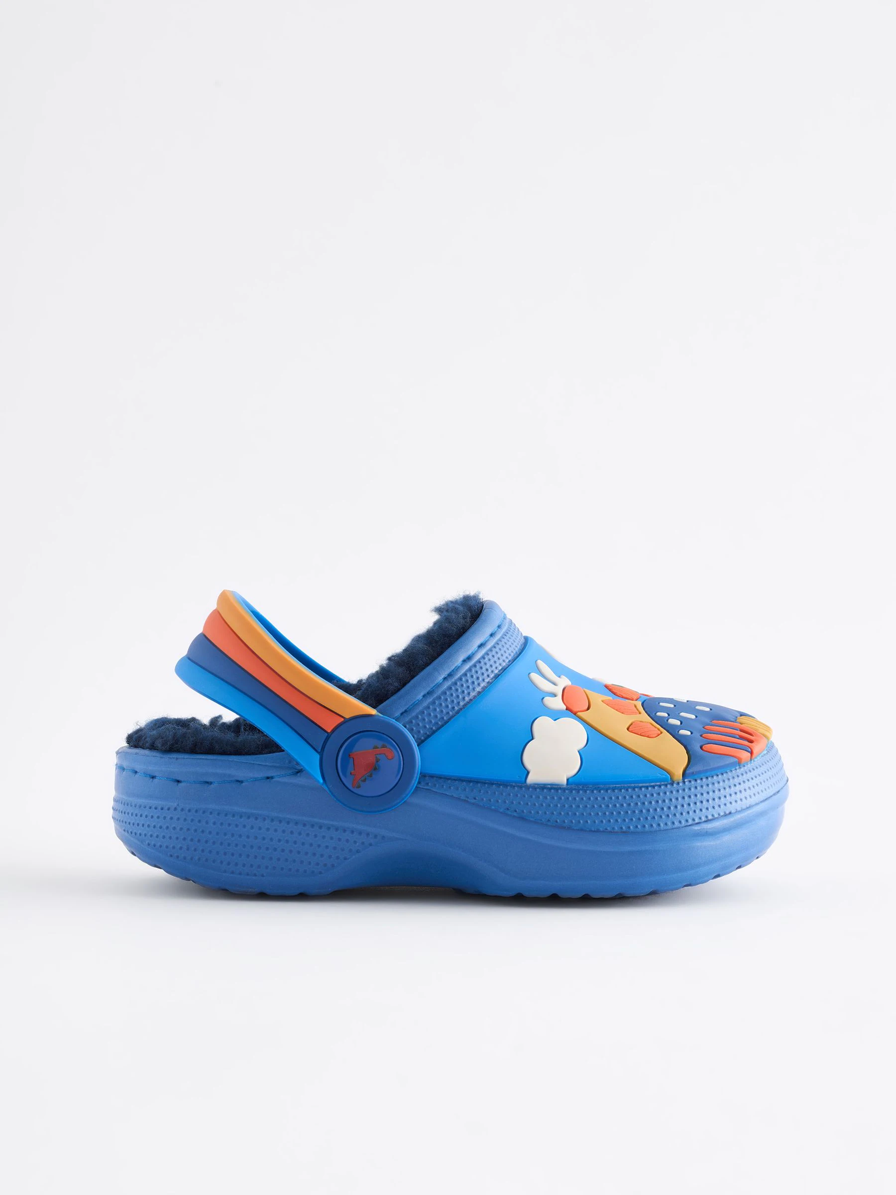 Blauw met dinosaurus - Gevoerde klomppantoffels