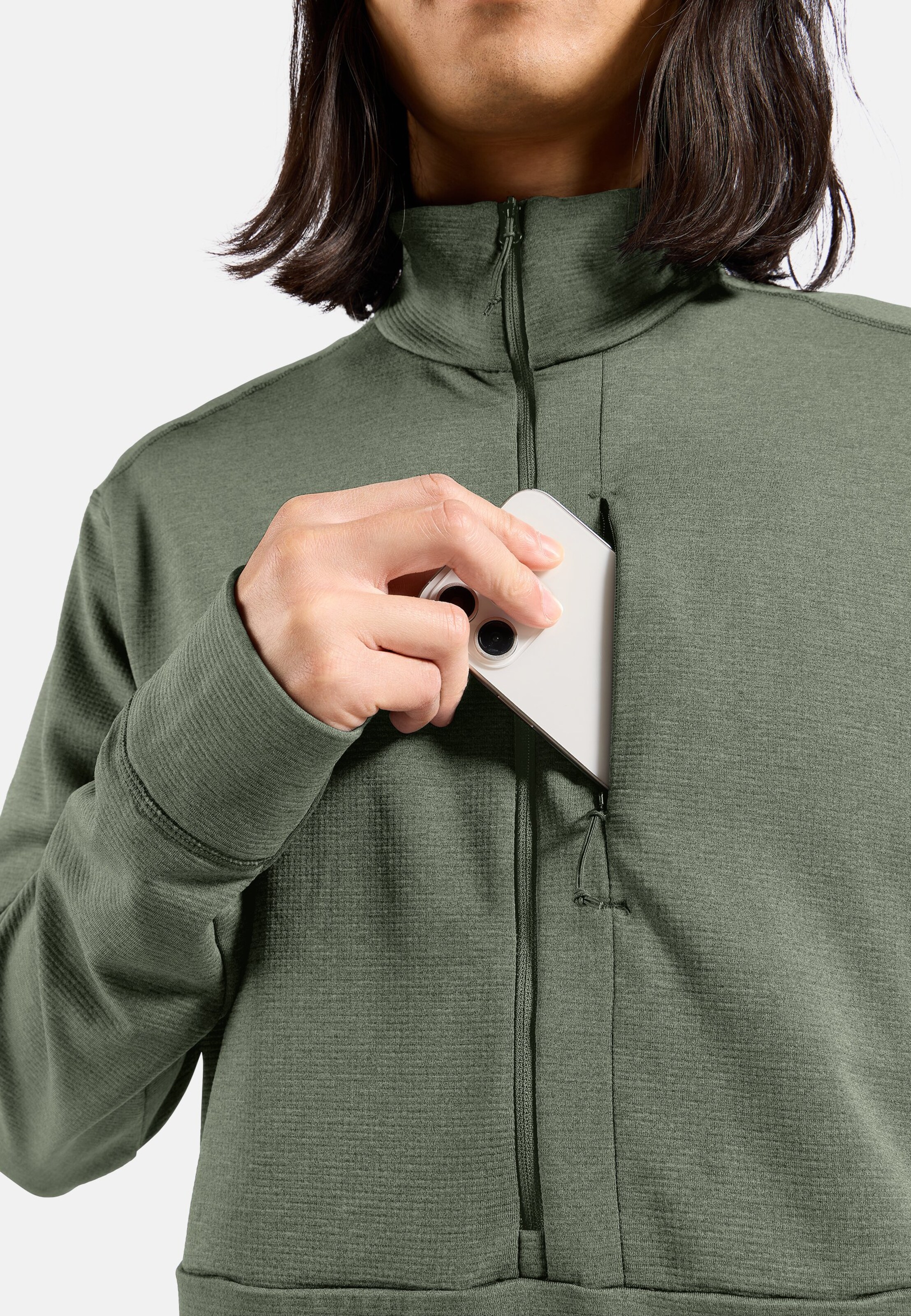 Essentials Multisport Mid Layer aus Grid-Fleece mit Halbreissverschluss in shadow melange