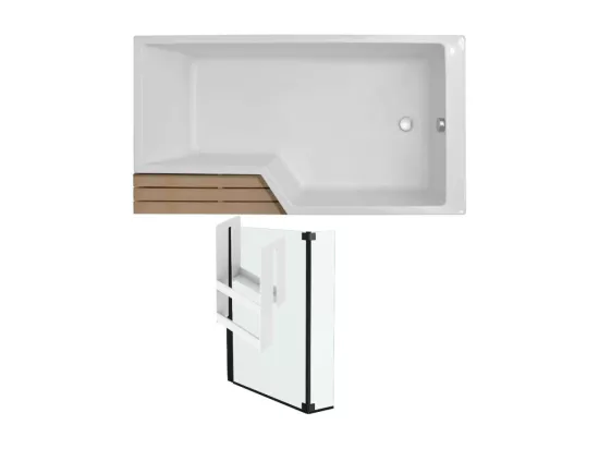 Pack baignoire bain douche antidérapante 160 x 90 JACOB DELAFON Neo blanc mat - v.droite + pare bain noir mat