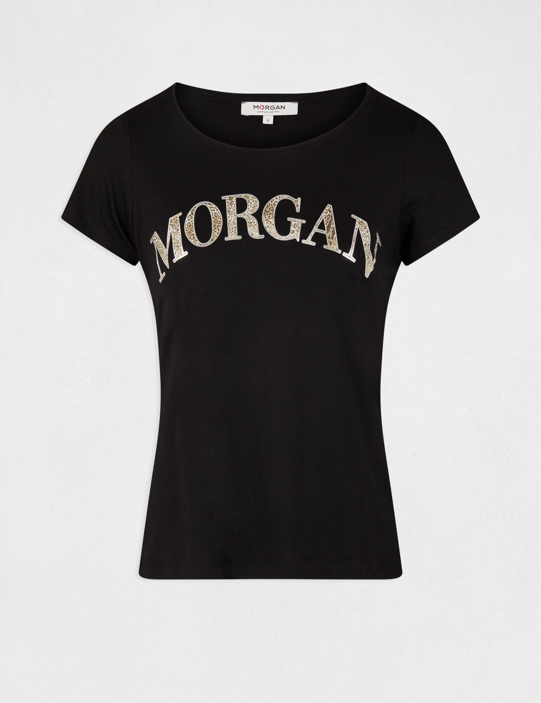 T-shirt manches courtes à inscription noir femme - noir