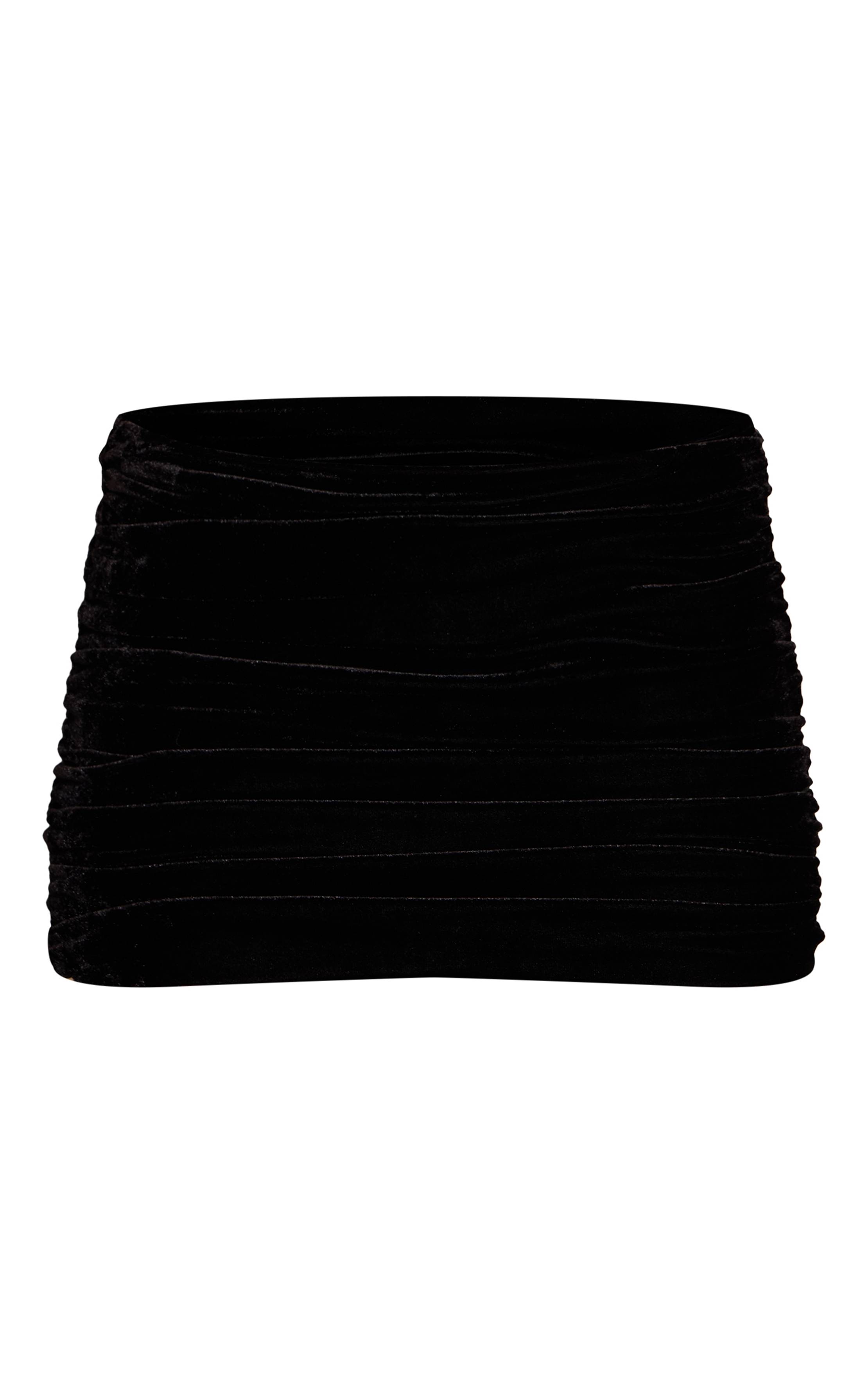 Noir Jupe Micro Mini En Velours Froncée Extrême Co-ord
