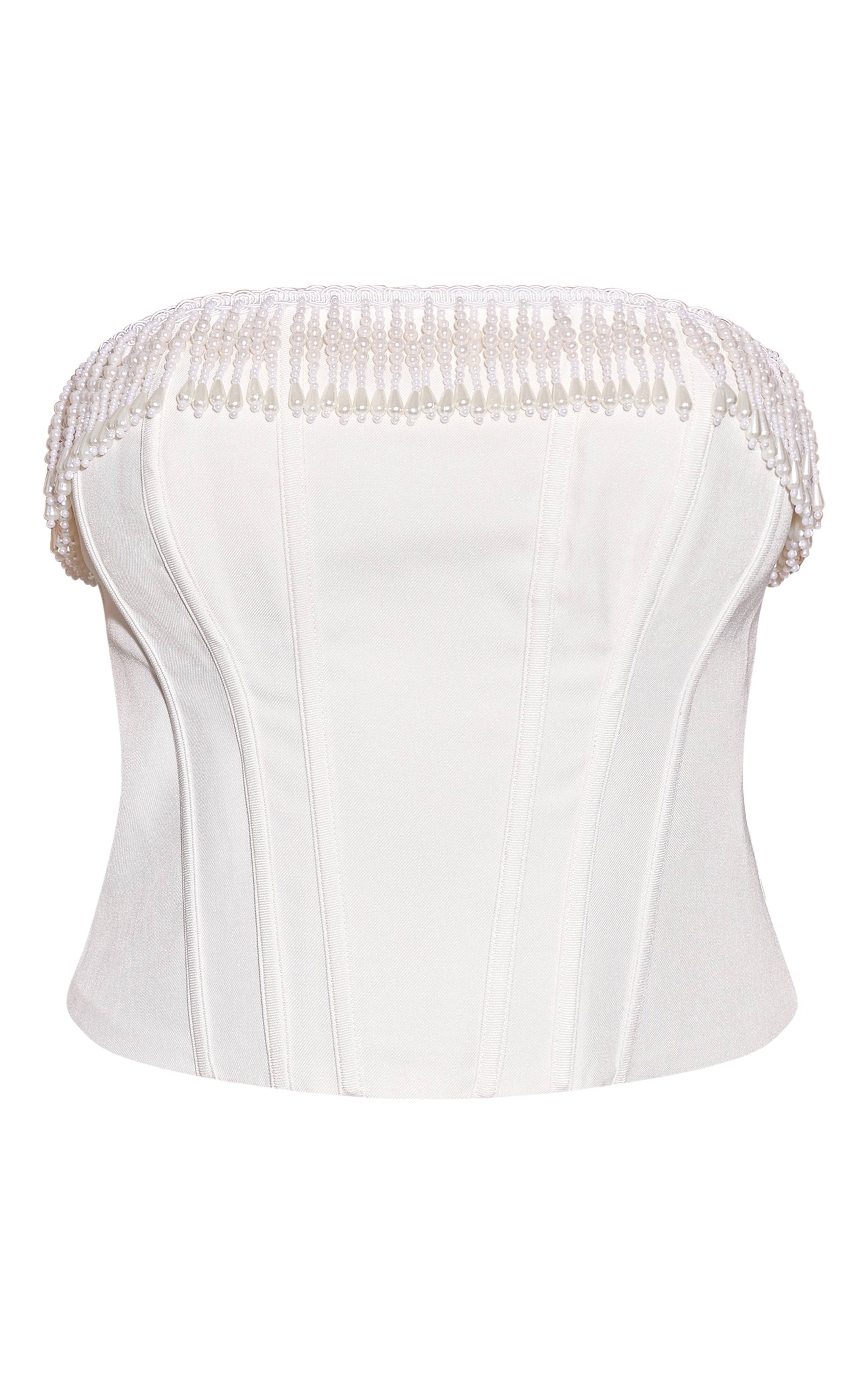 Crème Corset Bustier À Baleines Avec Franges De Perles