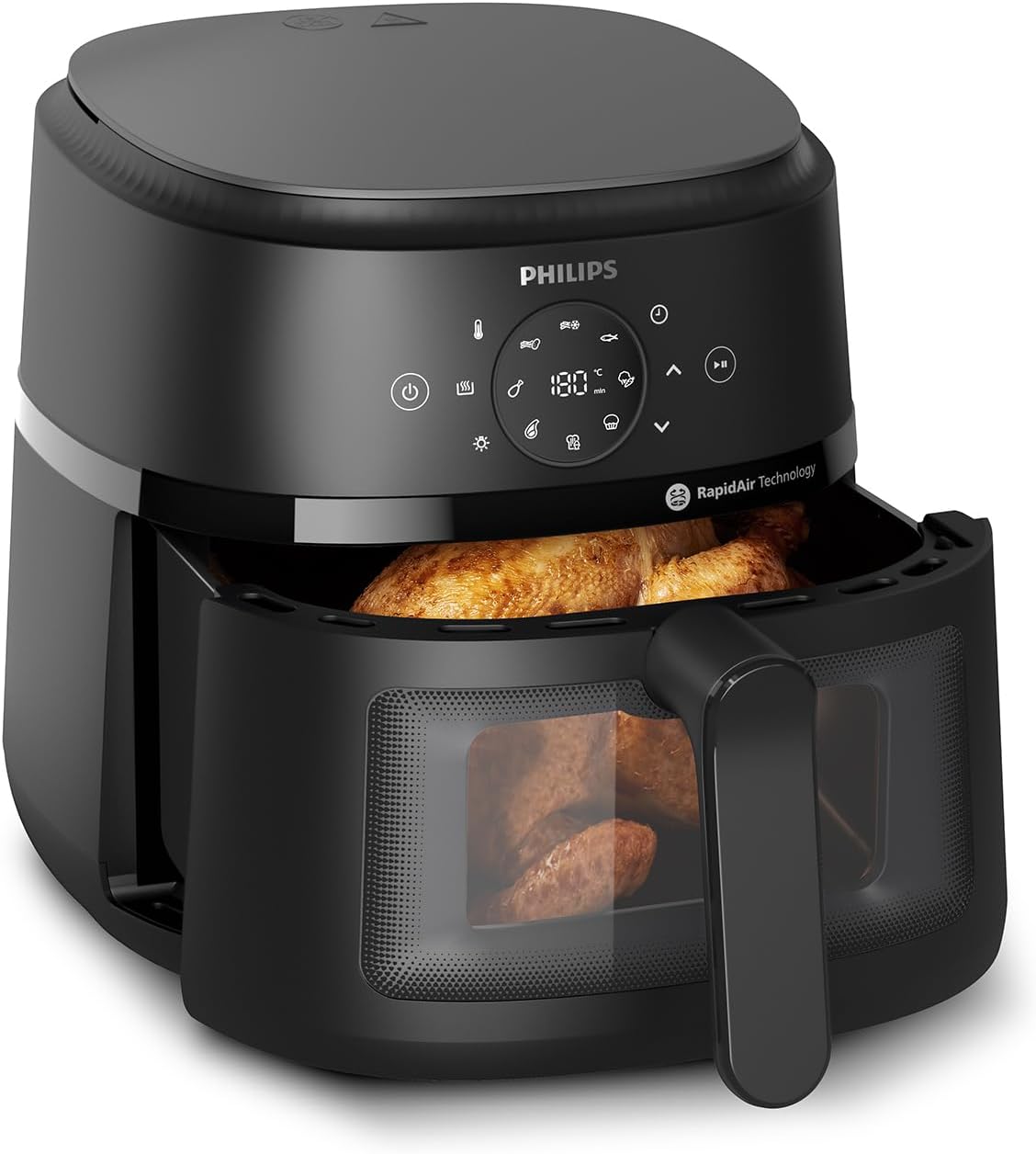 Philips Airfryer 2000 Series – Standard 6.2L Heißluftfritteuse mit Sichtfenster, RapidAir Technologie, 90% weniger Fett, leicht zu Reinigen, Touchscreen, energie- & platzsparend (NA230/00)