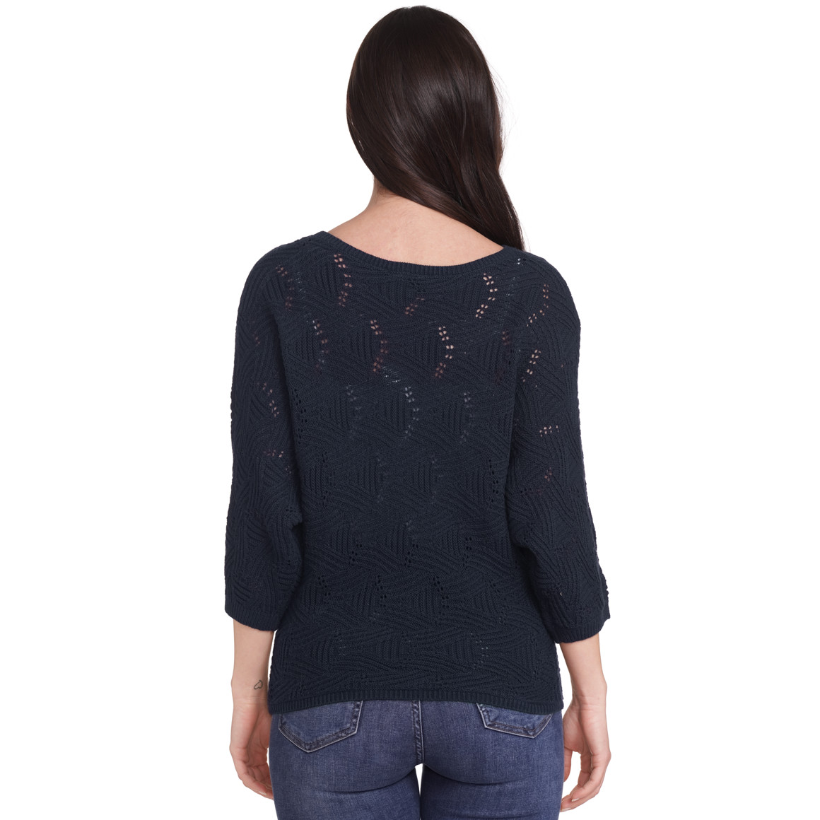 Gina Damen Strickshirt mit Ajour-Muster dunkelblau