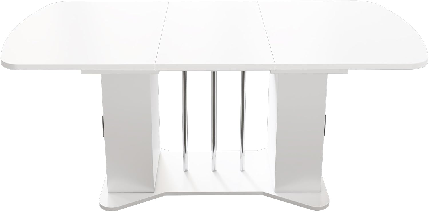 Esstisch Küchentisch für 4-6 Personen, Esstisch Ausziehbar 120-160 x 80 cm, Esszimmertisch Rechteckige mit Stauraum und Türen, Tisch mit Tischplatte und Metallgestell für Esszimmer, Weiß