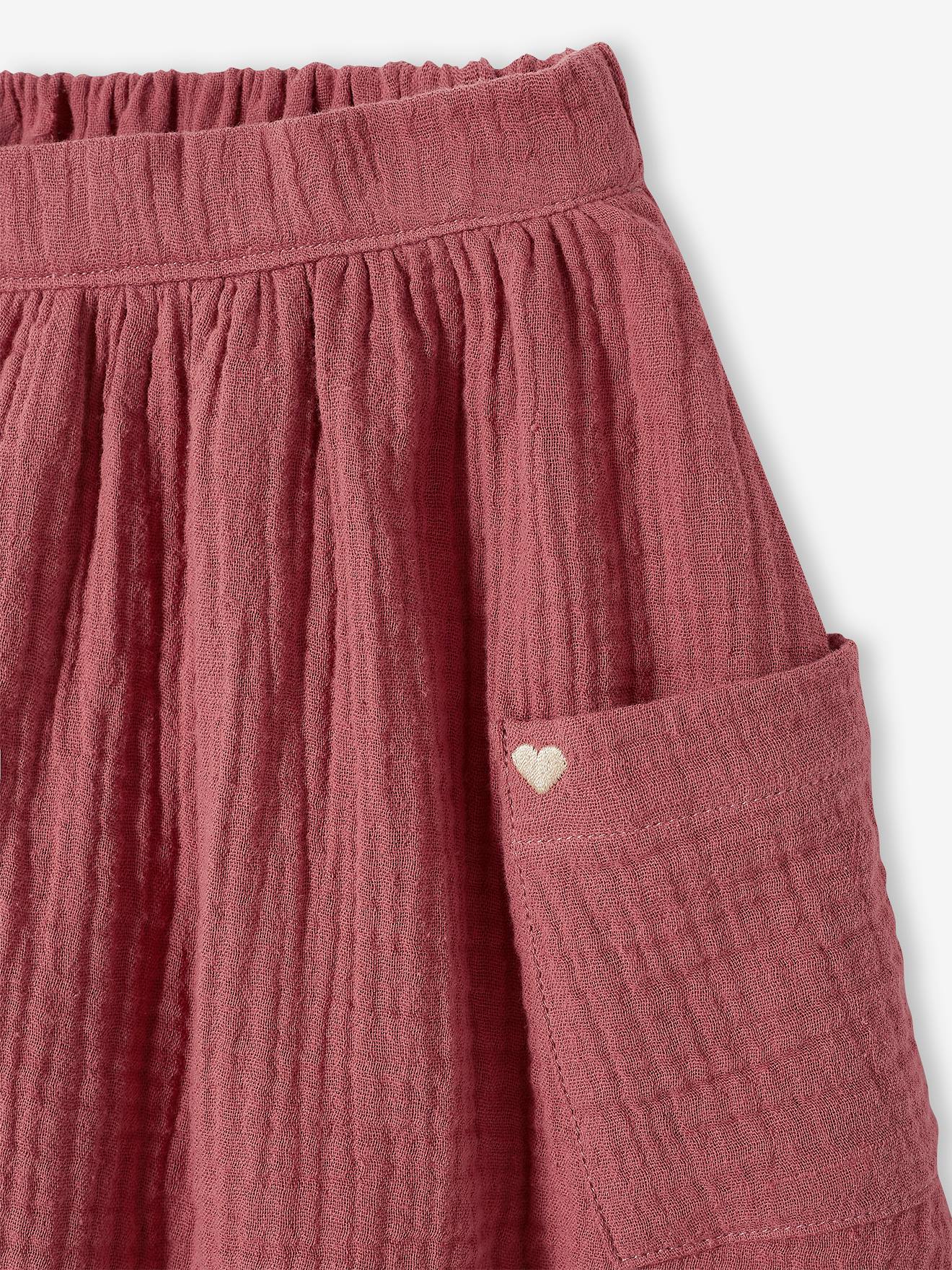 Saia reversível, lisa ou com estampa floral, para meninas, marrom claro liso