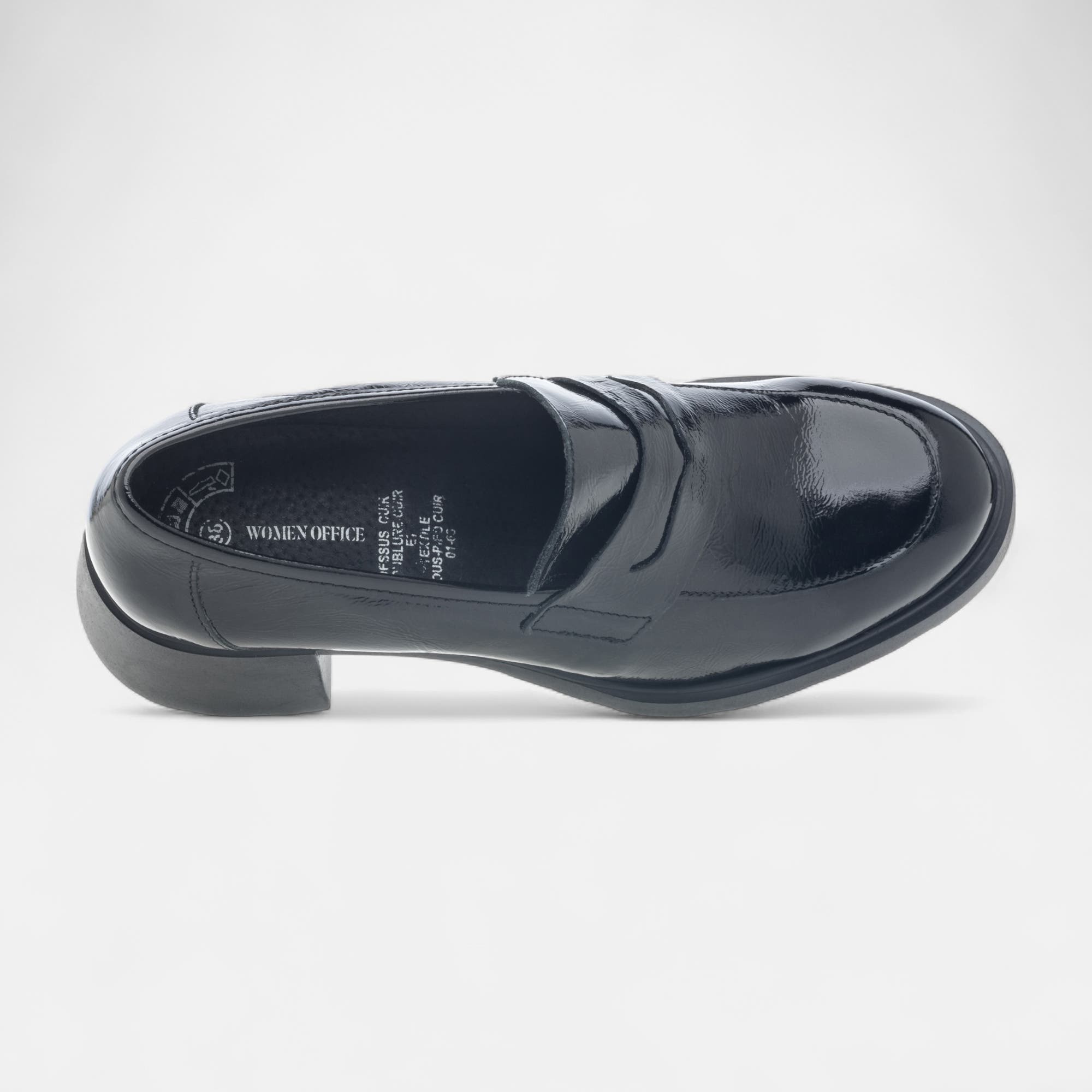 Mocassins à talon Femme en cuir noir vernis