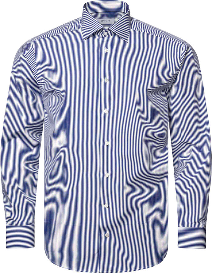 ETON Contemporary Fit Dark Blue Bengal Striped Elevated Poplin Shirt Mørkeblå