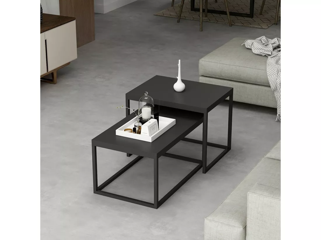 Set de 2 tables basses Aabenraa gigognes rectangulaires noir mat [en.casa]