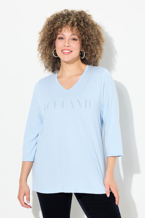 Shirt, Schriftmotiv, Classic, V-Ausschnitt, 3/4-Arm
