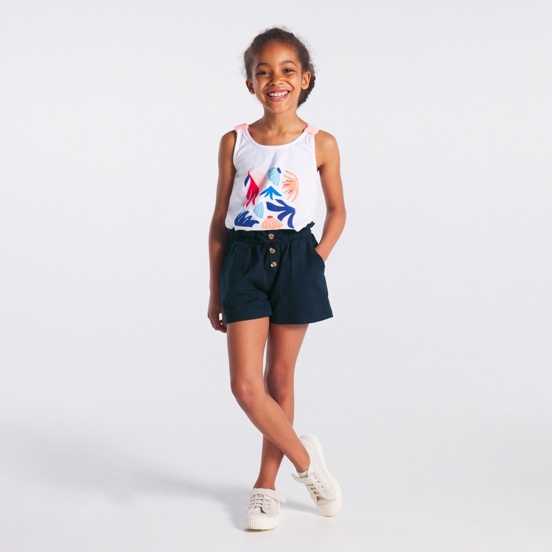 Short taille haute uni bleu fille