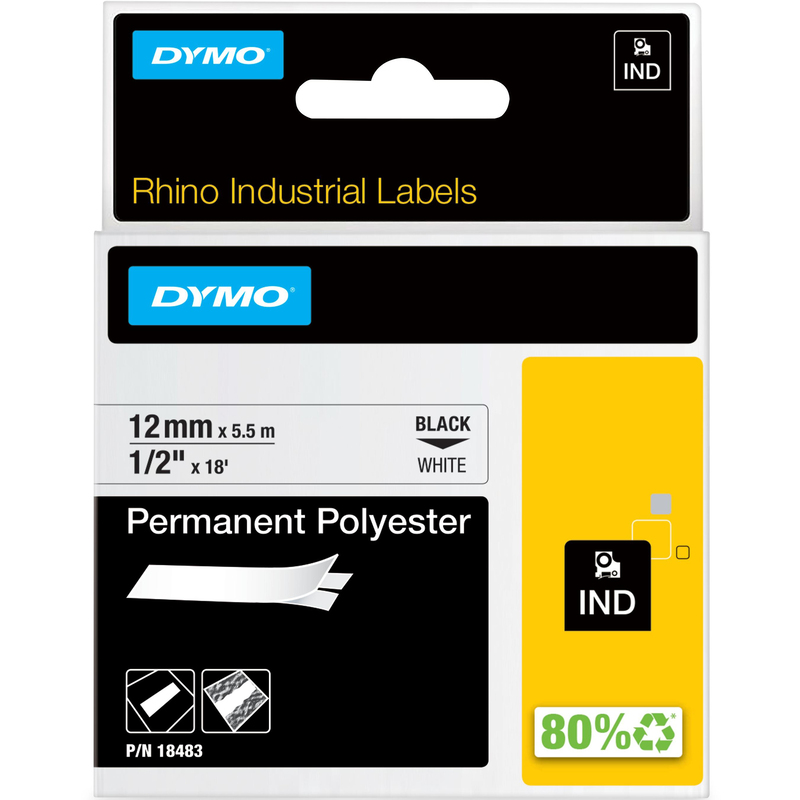 Dymo Band Rhino 18483, 12 mm, schwarz auf weiss