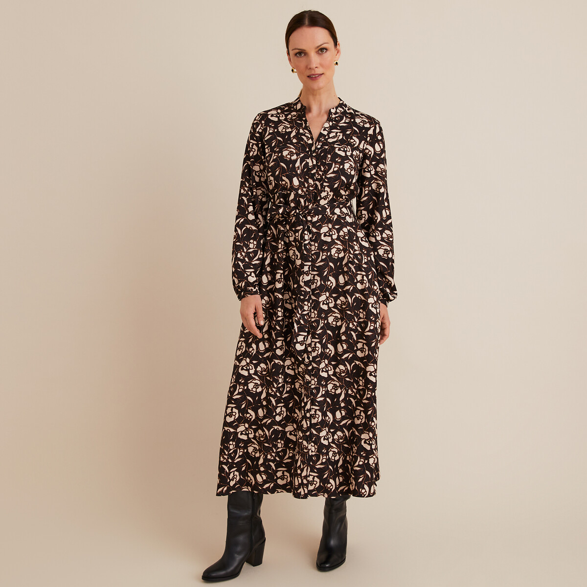 ANNE WEYBURN<br>Vestido reto com estampa floral, comprimento midi