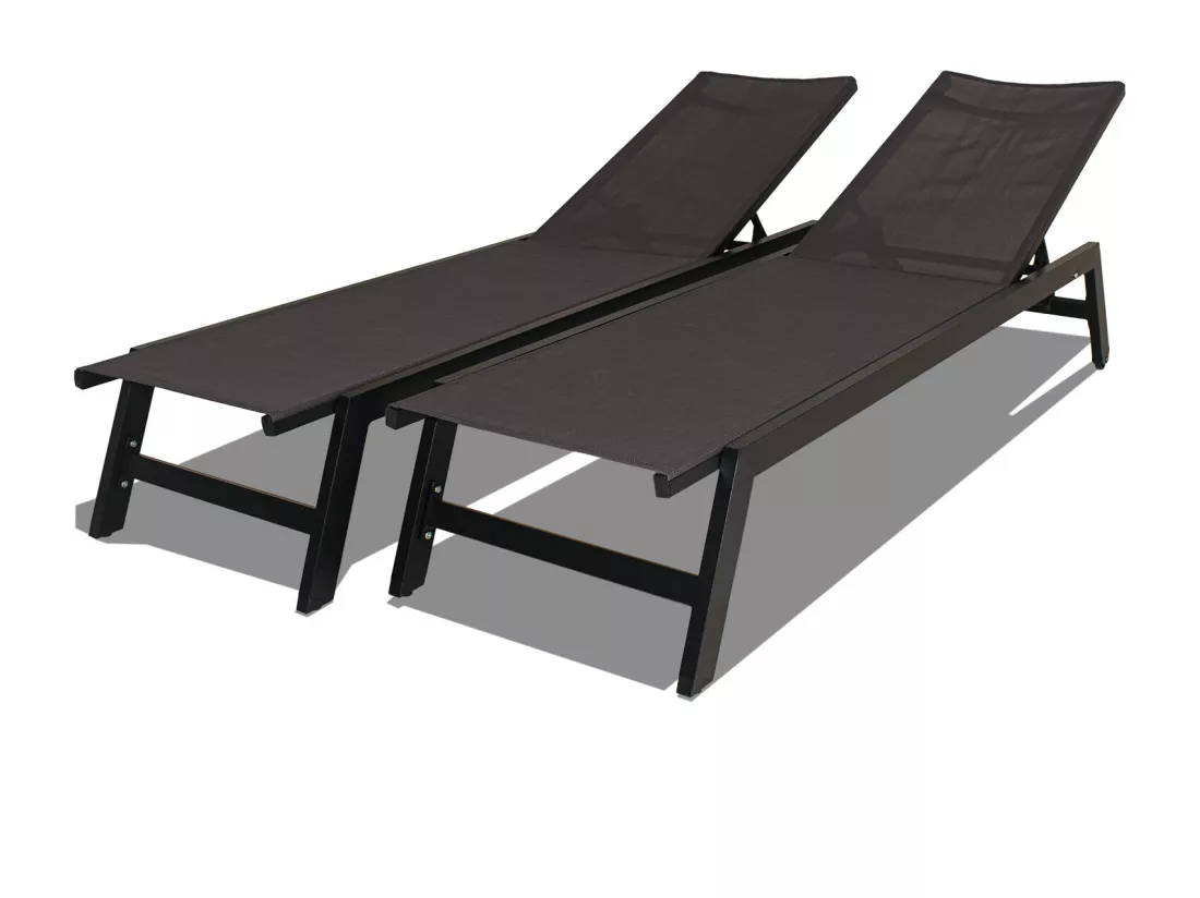 Nilo - Lot de 2 lits de bronzage en aluminium et textilène