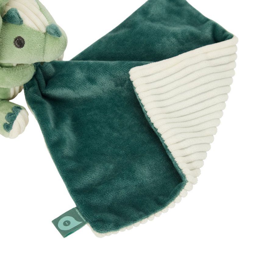 Doudou mouchoir en velours Carlos le Tricératops - Vert