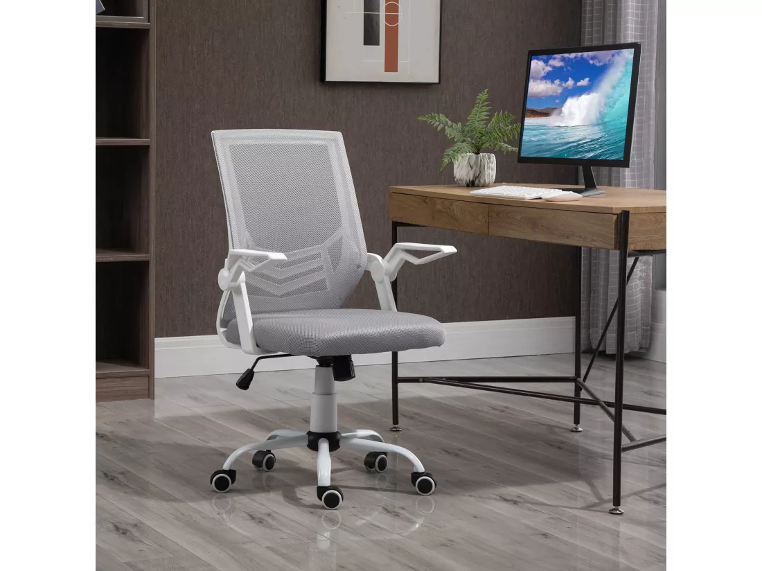 Vinsetto Chaise de bureau ergonomique support lombaires hauteur réglable pivotante 360° accoudoirs relevables polyester maille gris