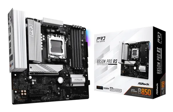 ASRock B850M PRO RS - Bundkort - micro ATX - Socket AM5 - AMD B850 Chipset - USB-C 3.2 Gen2, USB-C 3.2 Gen 1, USB 3.2 Gen 2, USB 3.2 Gen 1 - 2.5 Gigabit LAN - onboard grafik (CPU påkrævet) - HD Audio (8-kanaler)