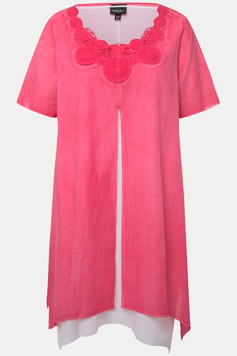Tunika-Kleid, Spitze, doppellagig, Rundhals, Halbarm