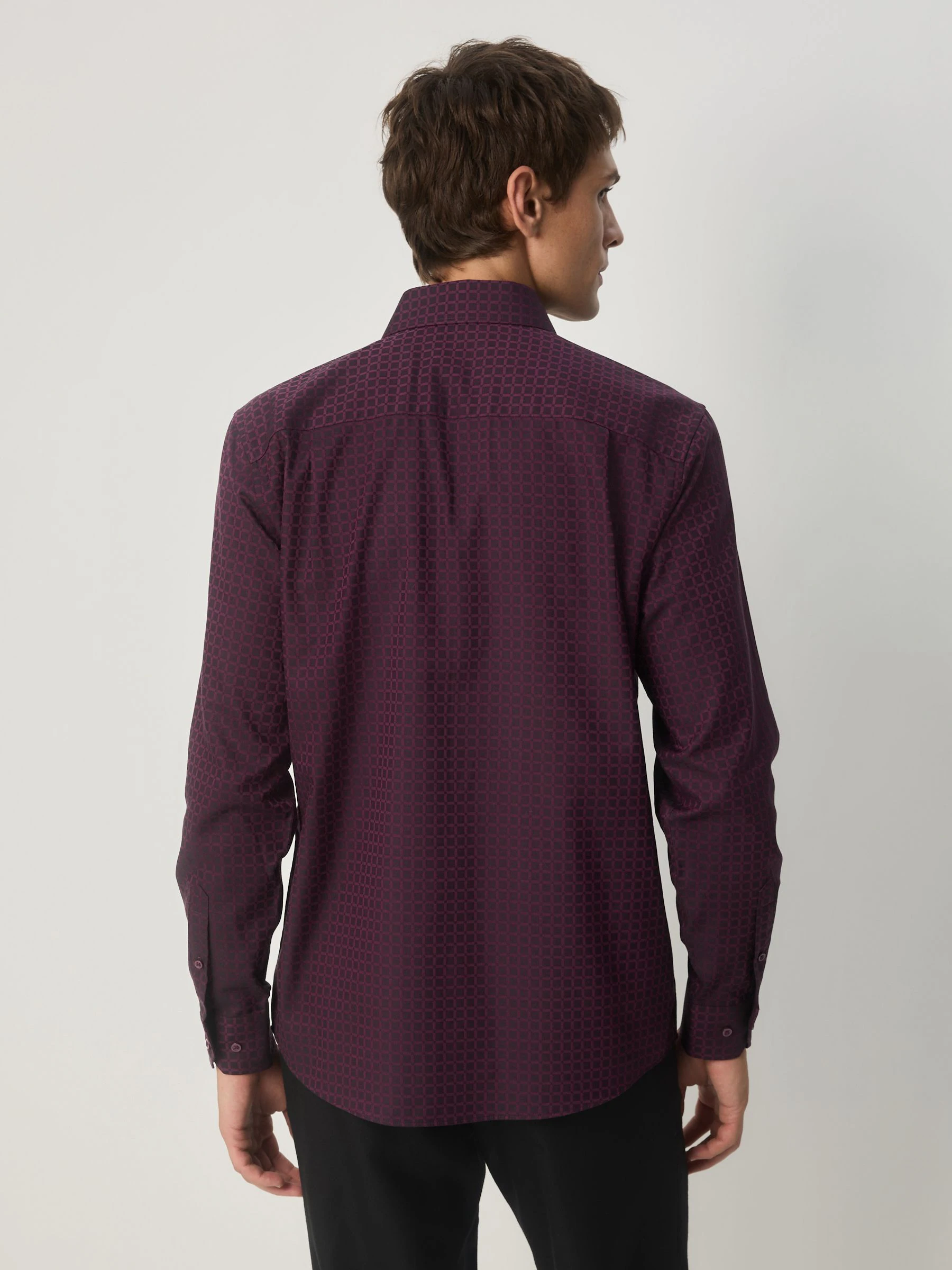 Bordeauxrood - Geometric Print Long Sleeve Smart Shirt