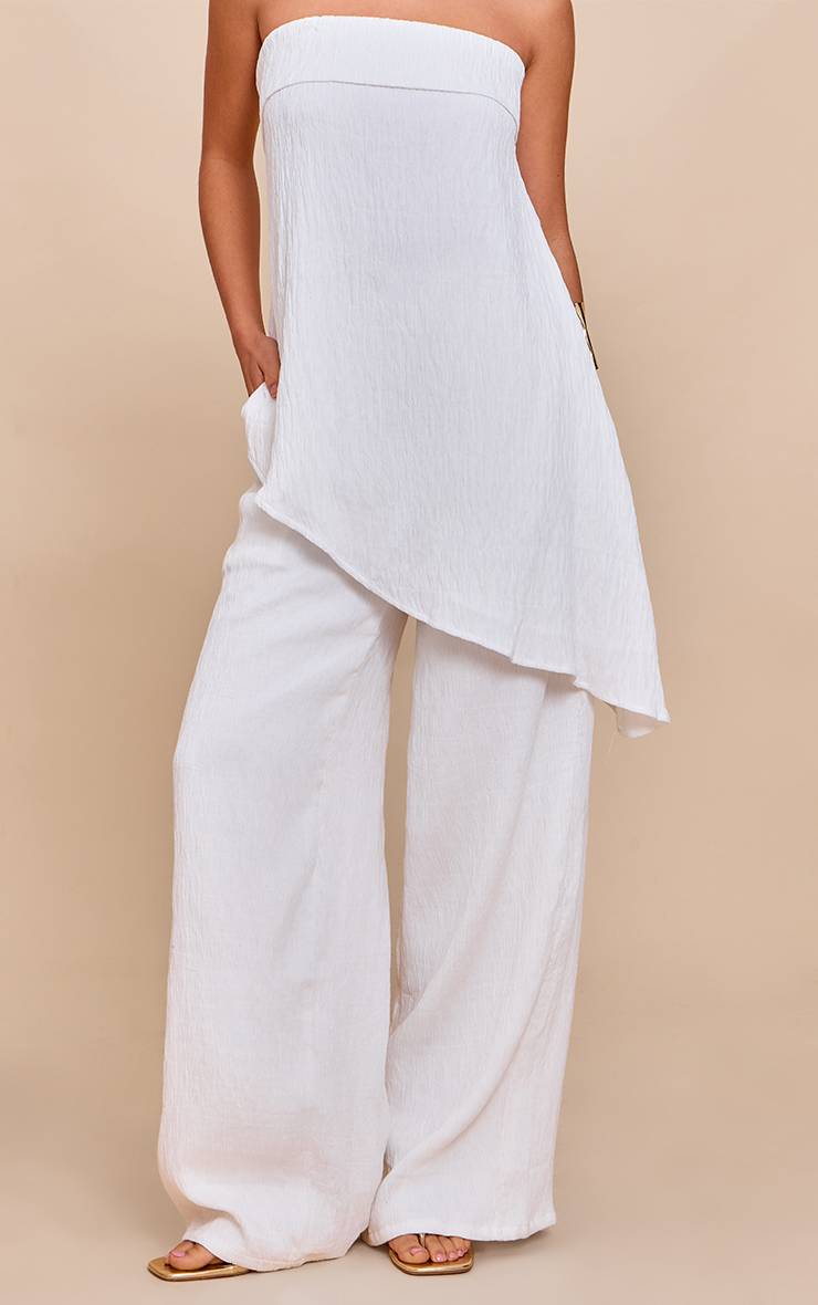 Blanc Ensemble Pantalon Large Texturé Coordonné