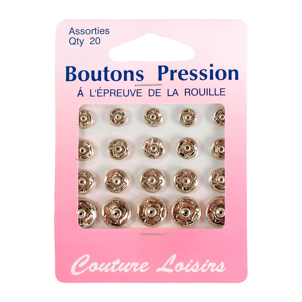 Lot de 20 boutons pression argentés