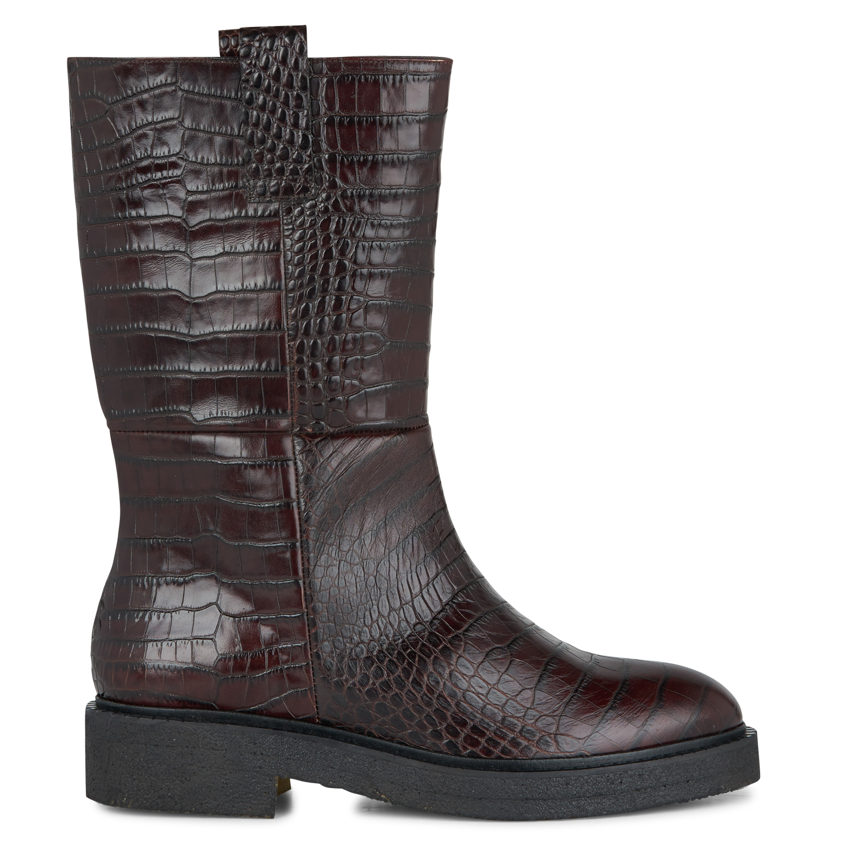 A1275 - Bottes en cuir aspect croco | Marron