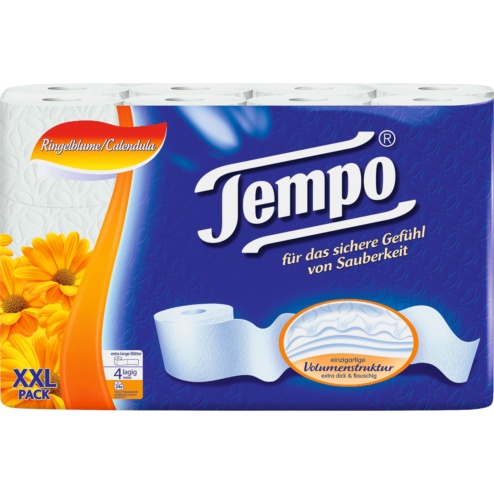 Tempo Toilettenpapier mit Kamille & Aloe Vera Duft 4-lagig XXL Pack 24 Rollen