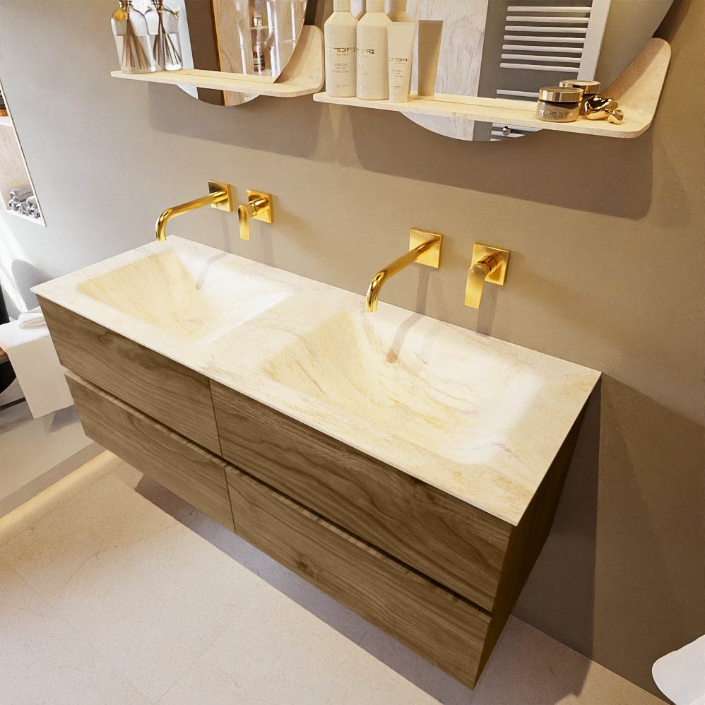 Mondiaz Vica DLux badmeubel 130cm chai 4 lades met wastafel ostra dubbel zonder kraangat