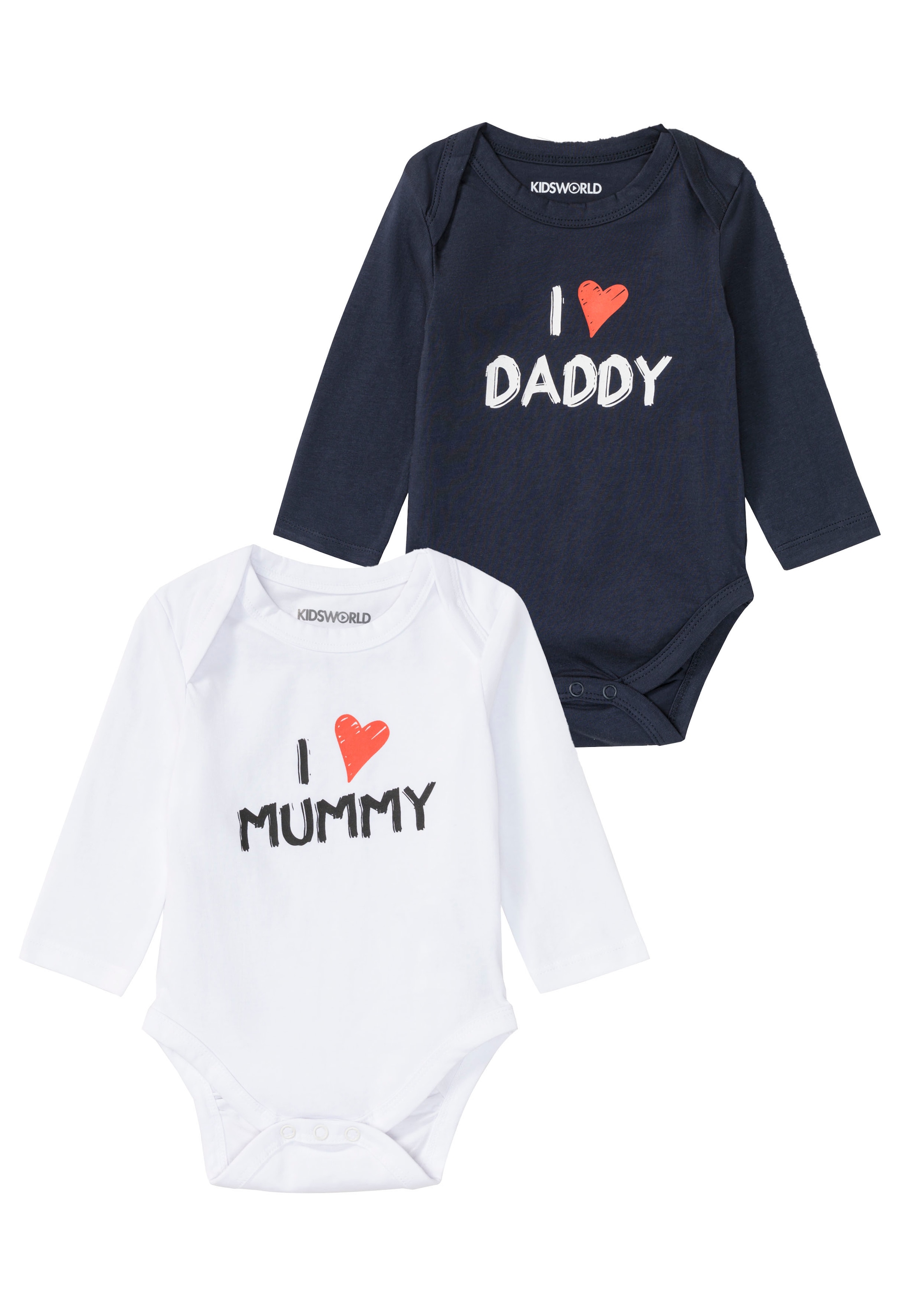 KIDSWORLD Langarmbody »2er Pack Baby-Body Sprüche, Mummy&Daddy«, 2 Stk. aus Bio-Baumwolle
