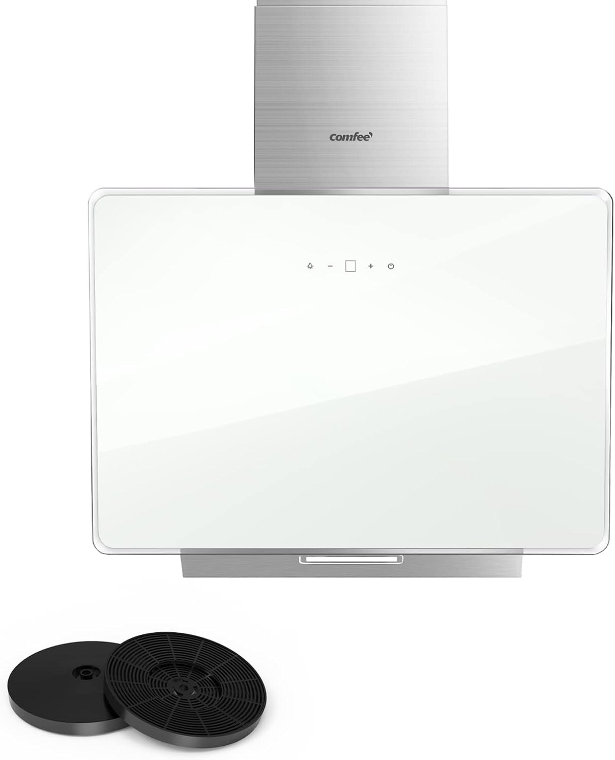 A+ Dunstabzugshaube 60cm CHK 3.6J64A1W Wandhaube aus gehärtetem Glas und Edelstahl mit Touchscreen, LED und Umluft- und Kanalsystem Wandmontierte Dunstabzugshaube, Weiß