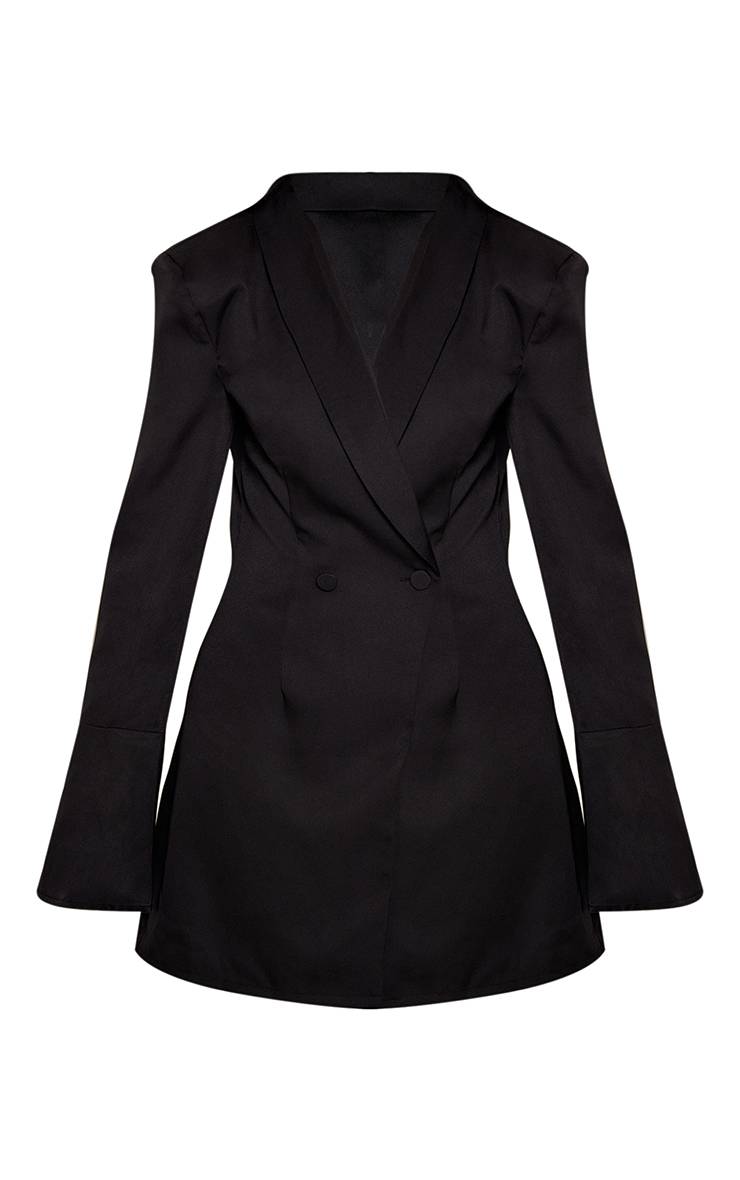 Noir Robe Blazer À Double Boutonnage Et Manches Évasées