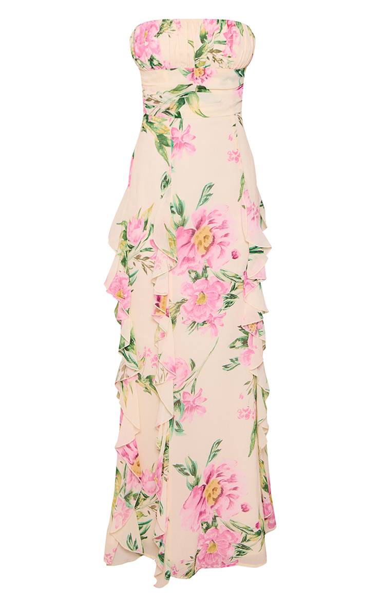 Blanc Robe Maxi Bandeau À Volants Imprimé Fleuri