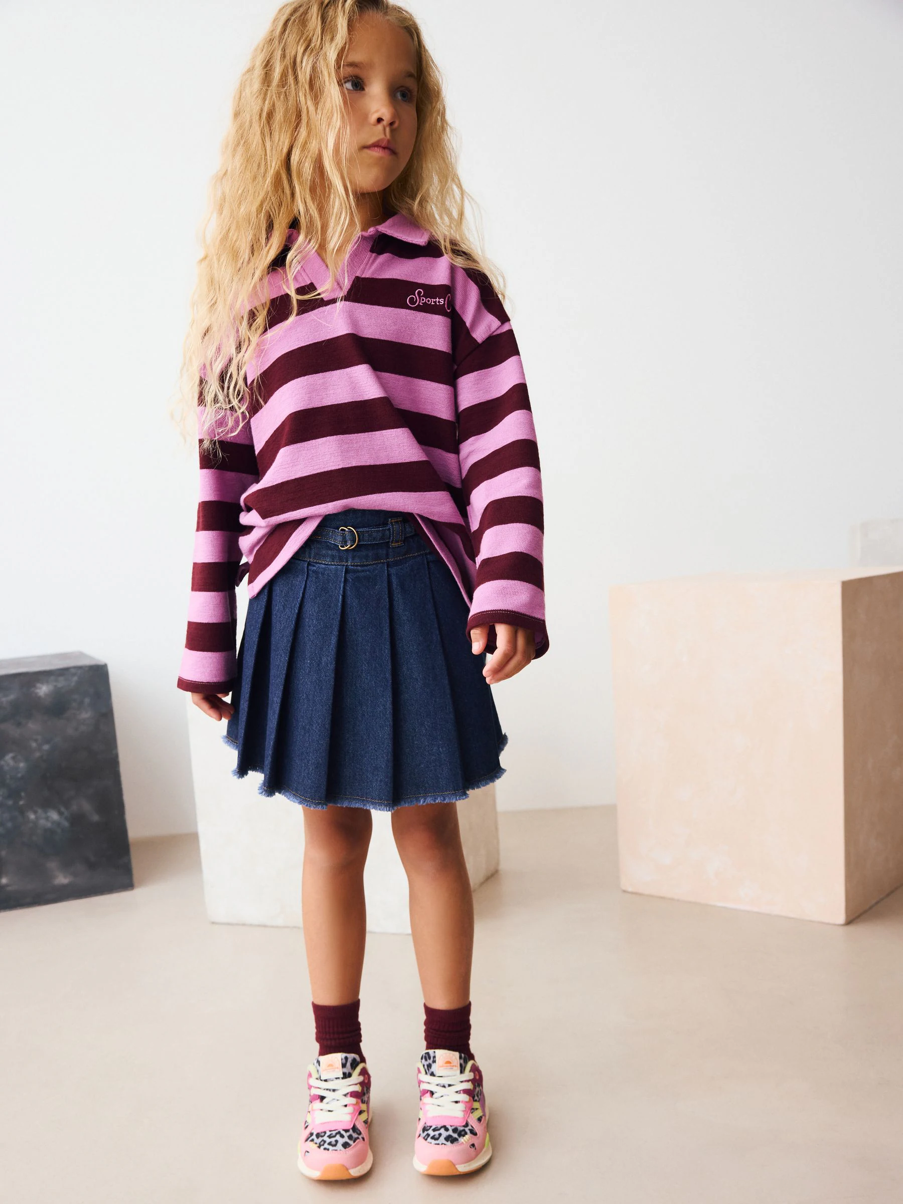 Donkere wassing - Geplooide denim rok (3-16jr)