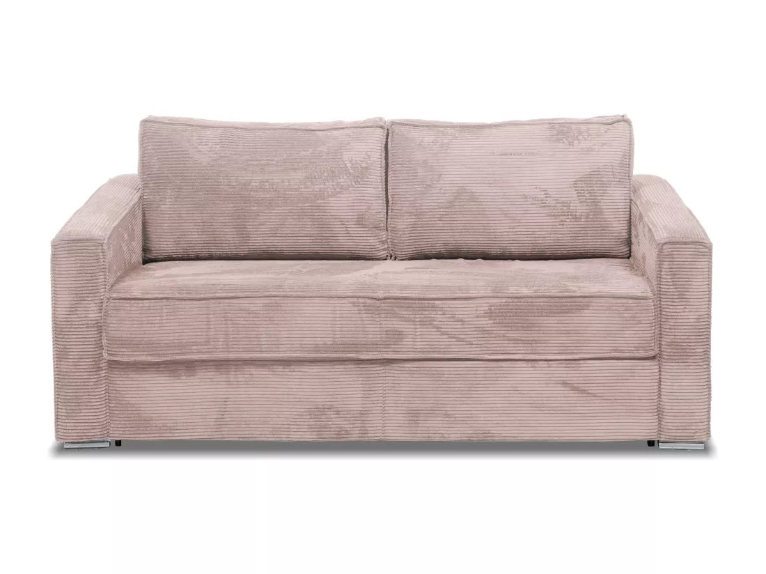 Canapé 4 places convertible express en velours côtelé rose - Couchage à lattes larges 160 cm - Matelas 18 cm LORETO