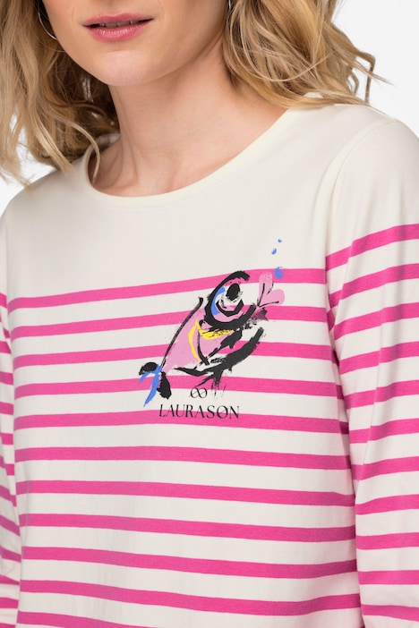 T-Shirt, Ringel, Fisch Motiv, Rundhals, Langarm