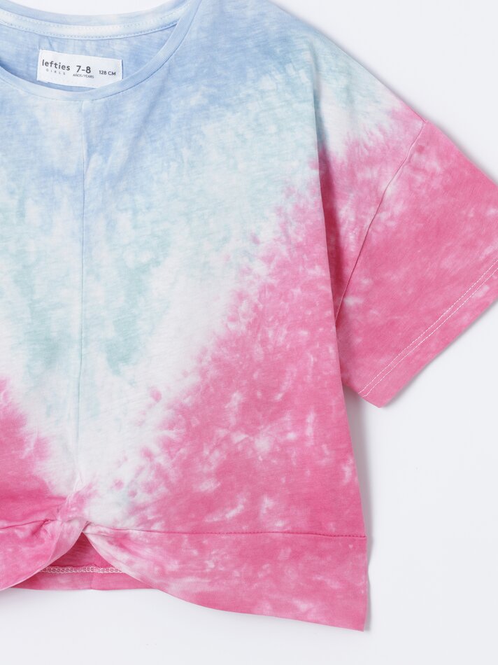 Camiseta tie-dye com nó - Turquesa claro