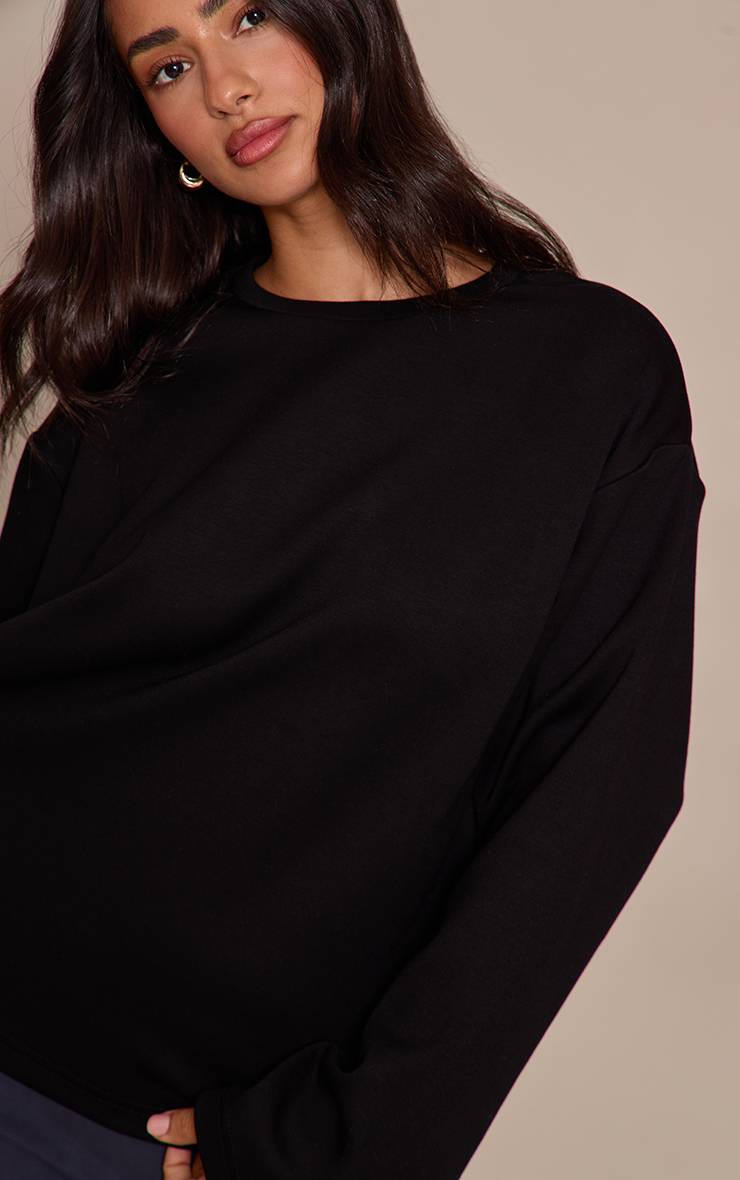 Noir T-shirt Oversized À Manches Longues En Modal Petite