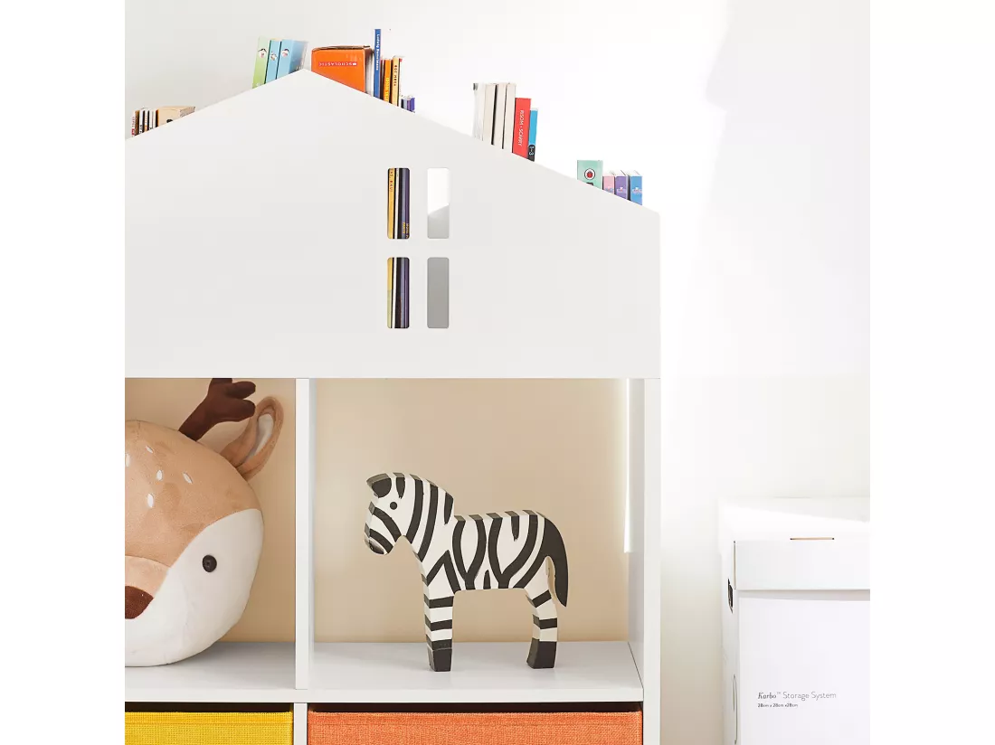 Mini Bibliothèque pour Livres et Jouets pour Enfant, Étagère en Forme de Maison, KMB49-W