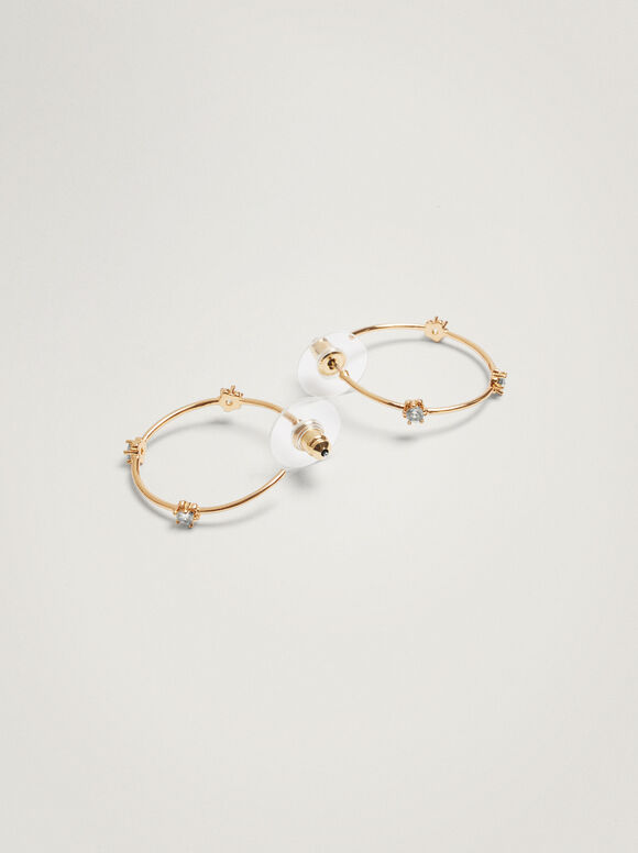 Brincos de argola curtos com strass - Dourados