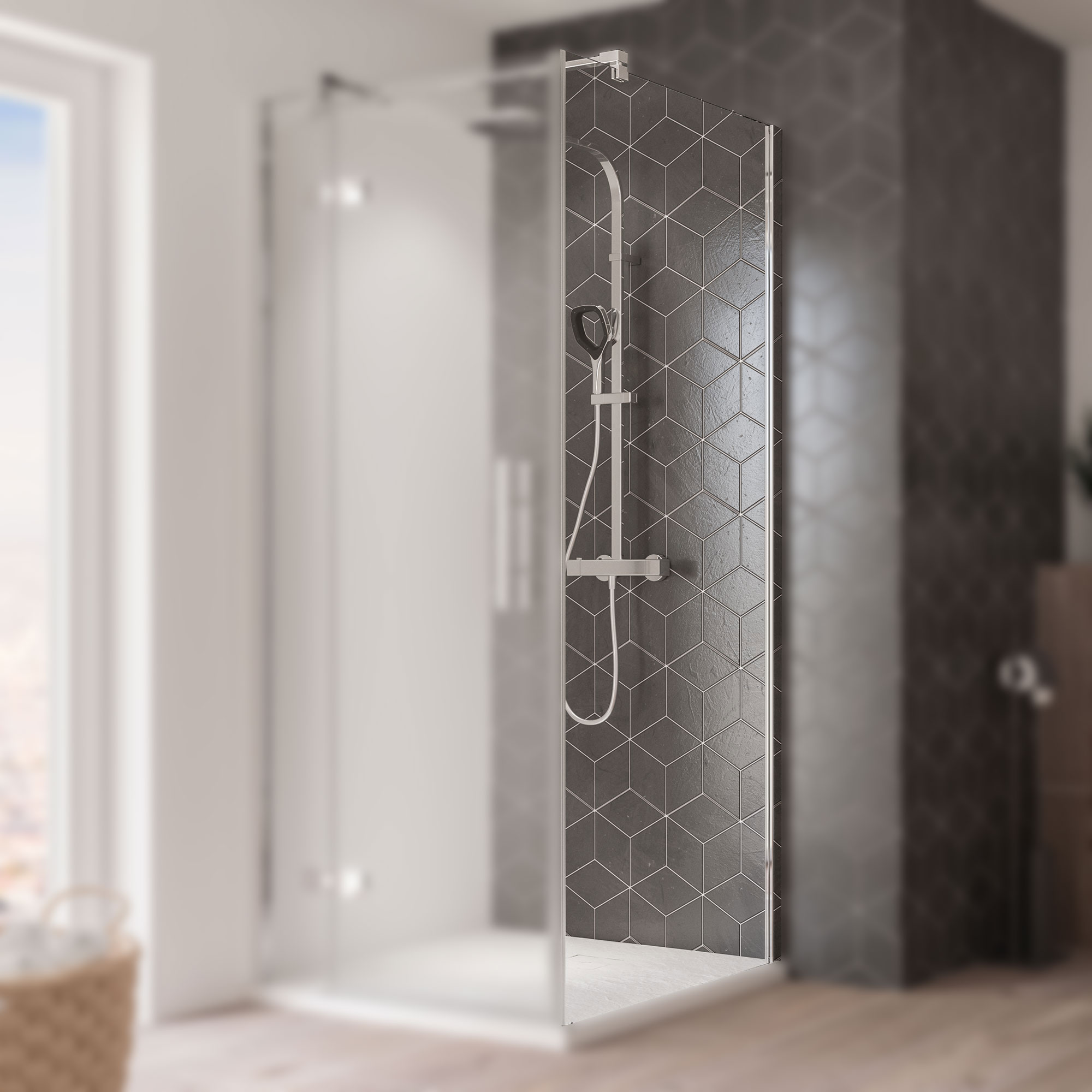 Breuer Avanta Seitenwand 900 alu chromeffekt Klarglas inkl. CER teilgerahmt für Drehtür Typ 2172/2173