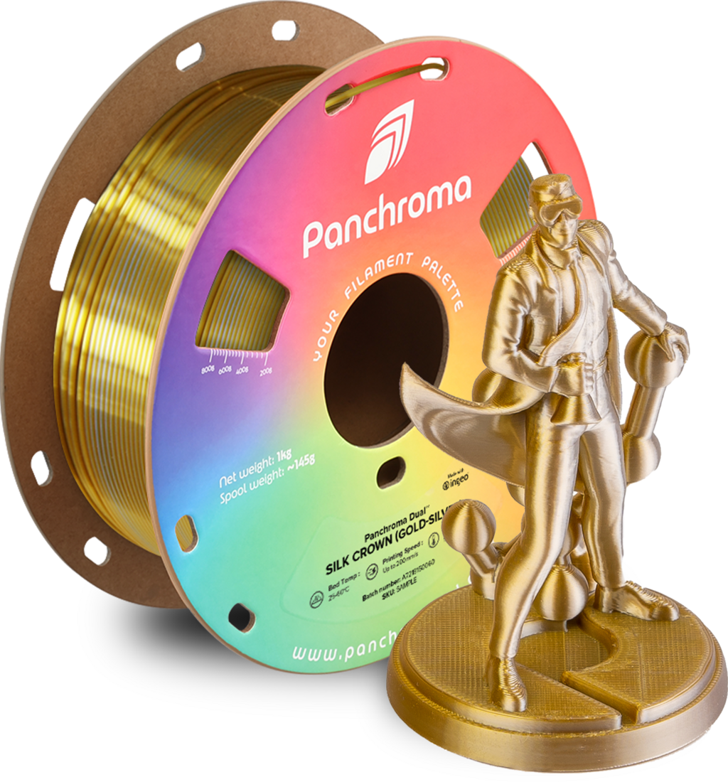 Polymaker  Panchroma™ PLA Dual Silk Crown (Gold-Silver), 1,75 mm / 1000 g    Zweifarbige Magie mit Seidenglanz in Crown