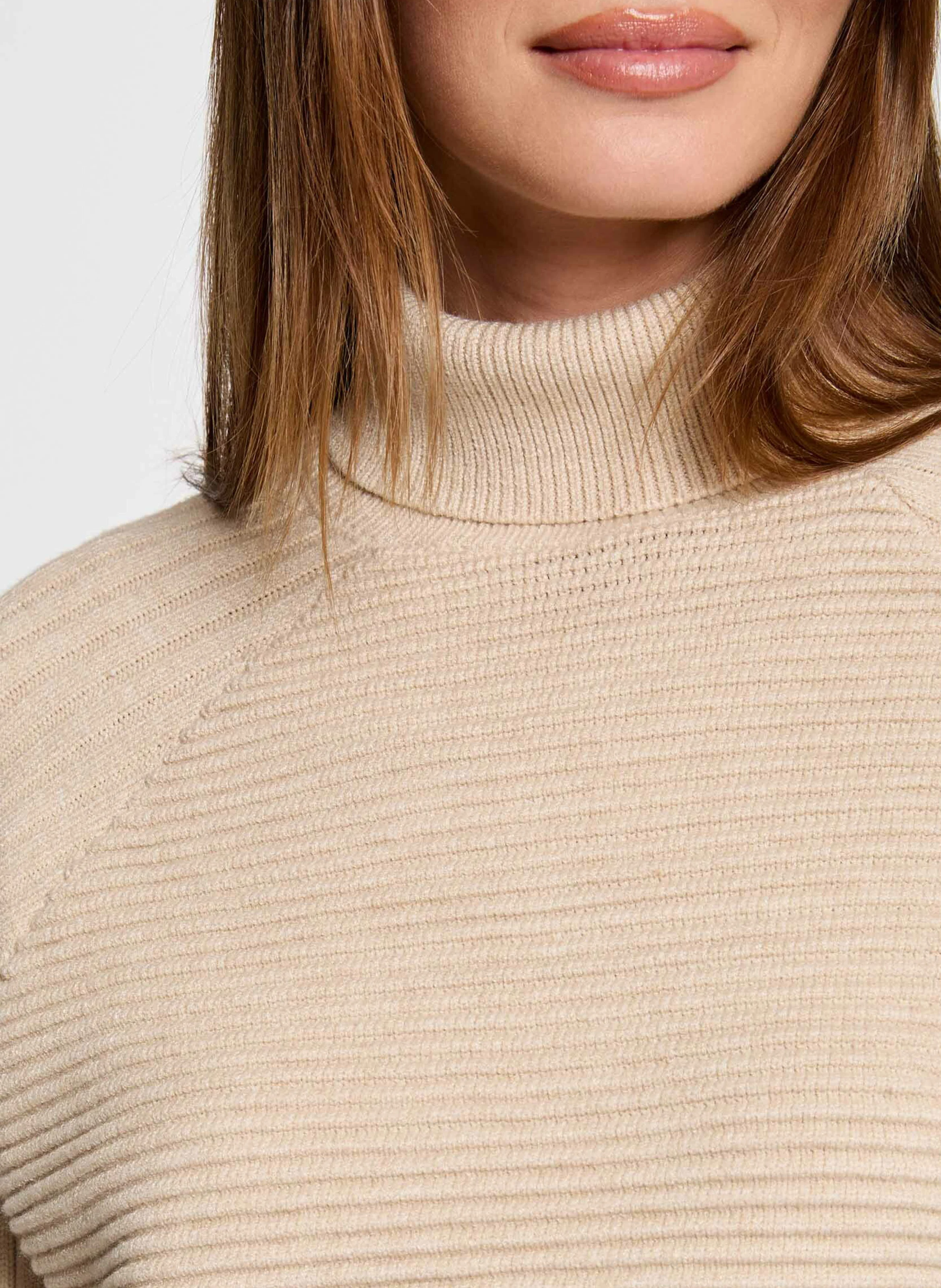 RMORINE - Robe midi col roulé côtelée | Beige