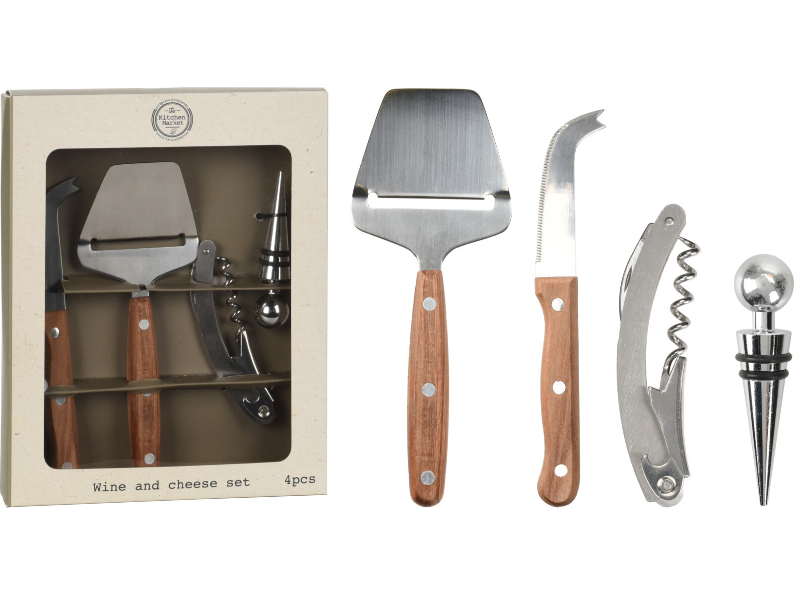 CONJUNTO INOX VINHO E QUEIJO 4 PEÇAS