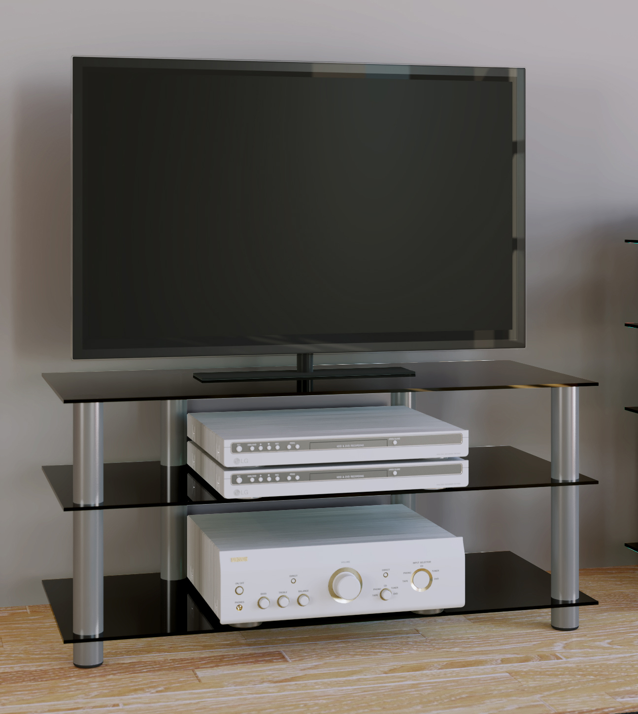 TV-Rack - silber - Schwarzglas - 95 cm breit