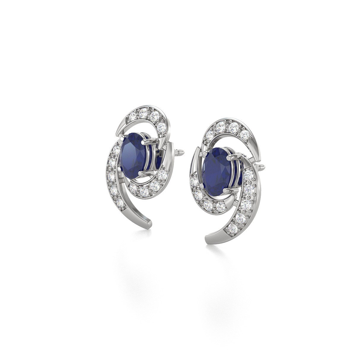 Boucles d'oreilles ADEN Saphir et Diamants sur Argent 925 2.6grs