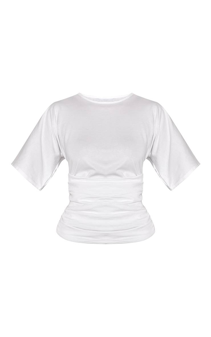 Blanc T-shirt À Manches Courtes En Coton Avec Panneau Froncé À La Taille
