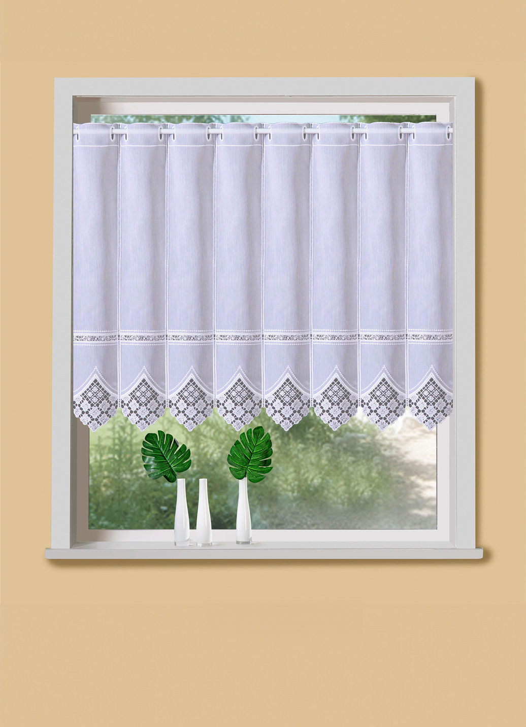 Kurzstore mit edler Macramé-Spitze und Stangendurchzug