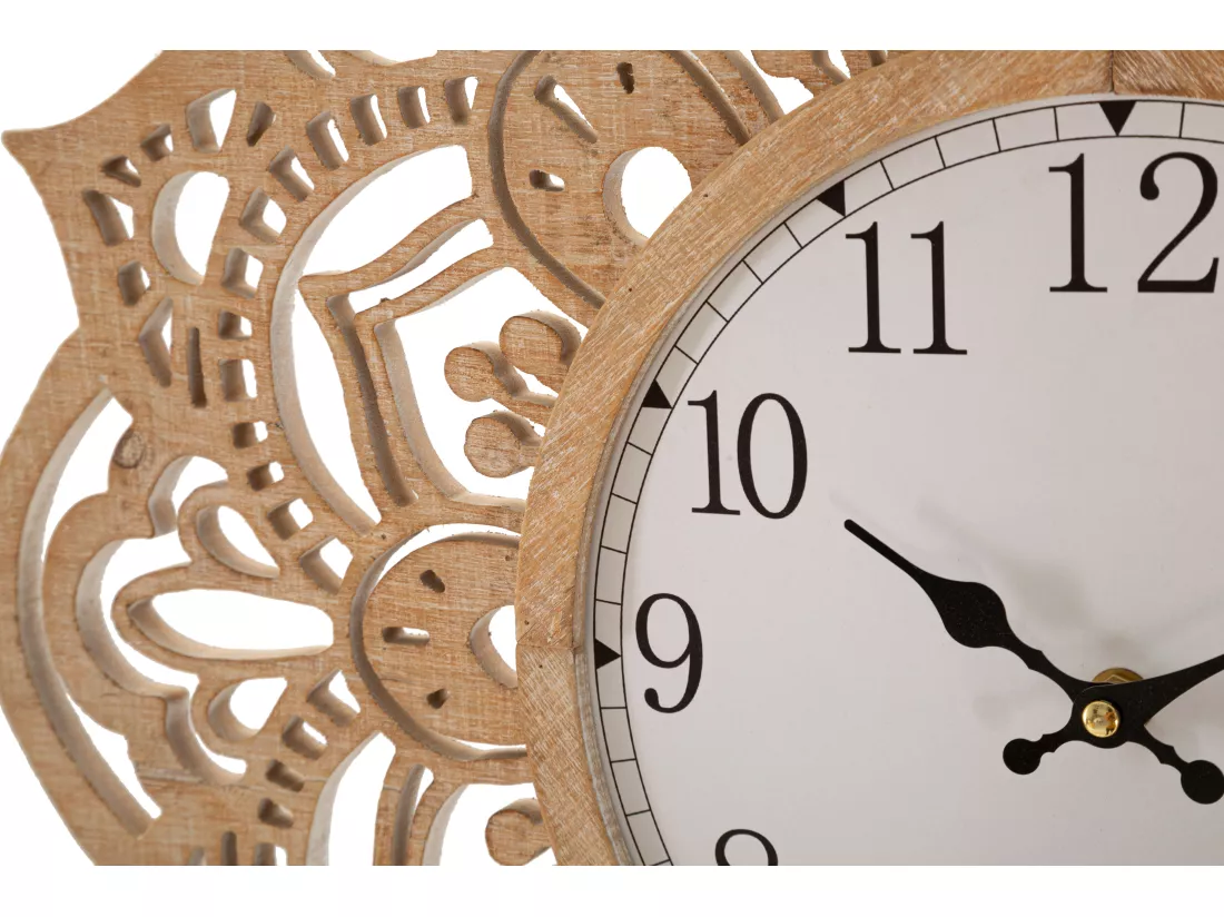Horloge murale sculptée en bois marron Ø cm 60x4,5
